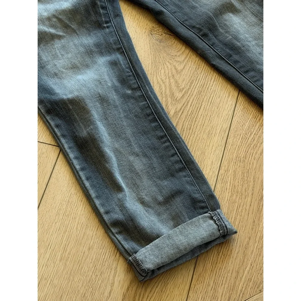 Free People Gray Denim Overalls Slim Tapered Distressed Bib Dungarees Gray